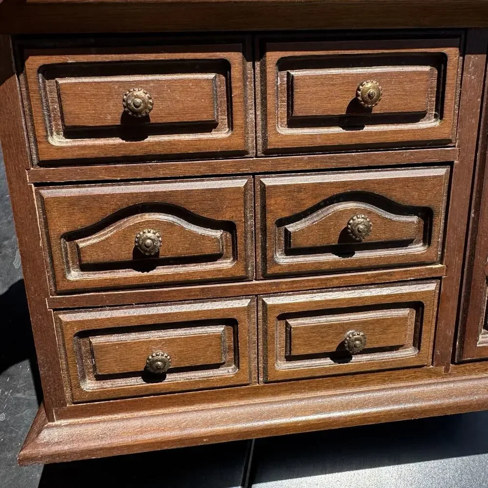 Vintage Wooden Jewelry Armoire Box 3 Drawer Ring Organizer Cabinet Walnut. Japan